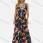 Wholesale Women's V Neck Sleeveless Multicolor Plant Print Side Slit Maxi Dress K374# preview