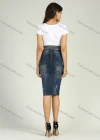 Wholesale Women's Summer High Waist Dark Wash Denim Pencil Skirt - Liuhuamall