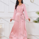 Wholesale Women's Fashion Plain Embroidery Long Sleeve Sequin Rhinestone Beaded Decor Abaya Dress With Belt Pink Wholesale Clothing Market & Suppliers -LIUHUAMALL