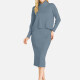 Women's Casual 2-Piece Plain High Neck Long Sleeve Top & Bodycon Dress Sets B711# Clothing Wholesale Market -LIUHUA