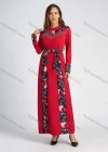 Wholesale Women's Elegant Long Sleeve Rhinestone Floral Print Splicing Maxi Dress With Belt - Liuhuamall
