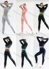 Wholesale Women's 2 Piece Colorblock Workout Outfits Sports Long Sleeve Top Seamless Leggings Yoga Gym Activewear Set AB31# - Liuhuamall