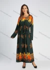 Wholesale Women's Casual Long Sleeve Round Neck Vintage Print Drawstring Maxi Dress - Liuhuamall