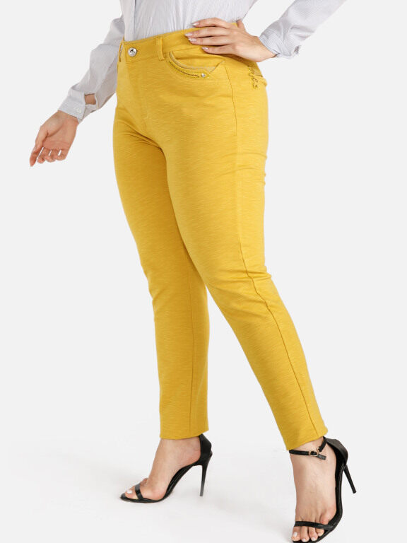 Women's Casual Rhinestone Button Closure Skinny Pants, Clothing Wholesale Market -LIUHUA, Pants