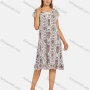 Wholesale Women's Casual Vintage Allover Print Lace Trim Bow Knot Short Sleeve Knee Length Dress y02# preview