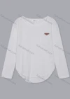 Wholesale Women's Casual Crew Neck Long Sleeve Patch Pocket Curved Hem Plain Top - Liuhuamall