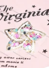 Wholesale Girls Casual Round Neck Letter Print Lace Trim Sequin Short Sleeve Tee - Liuhuamall