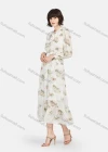 Wholesale Women's Casual Floral Print Tie Neck Long Sleeve Tie Side Ruffle Hem Midi Dress - Liuhuamall