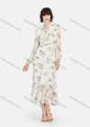 Wholesale Women's Casual Floral Print Tie Neck Long Sleeve Tie Side Ruffle Hem Midi Dress - Liuhuamall