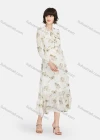 Wholesale Women's Casual Floral Print Tie Neck Long Sleeve Tie Side Ruffle Hem Midi Dress - Liuhuamall