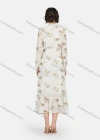 Wholesale Women's Casual Floral Print Tie Neck Long Sleeve Tie Side Ruffle Hem Midi Dress - Liuhuamall