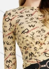 Wholesale Women's Fall Allover Currency Print Round Neck Long Sleeve Blouse - Liuhuamall