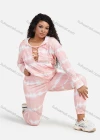 Wholesale Women's Casual Tie Dye V Neck Lace Up Kangaroo Pocket Hoodie & Drawstring Pocket Pants 2 Piece Set - Liuhuamall