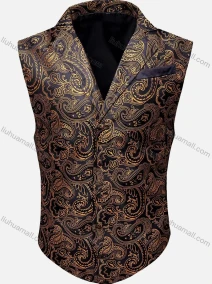 Wholesale Men's Vintage Lapel Embroidered Single Breasted Silky Waistcoat, LIUHUA CLOTHING WHOLESALE