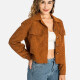 Women's Fashion Plain Long Sleeve Button Down Fake Pocket Crop Corduroy Jackets LS3016# Brown Clothing Wholesale Market -LIUHUA