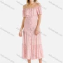 Wholesale Women's Off Shoulder Ditsy Floral Print Button Down Ruffle Hem Midi Dress With Belt preview