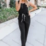 Wholesale Women's Casual Sleeveless Button Front Drawstring Waist Plain Jumpsuits preview