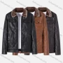 Wholesale Men's Fuzy Collar Flap Pockets Thermal Plain Leather Jacket 2262# preview