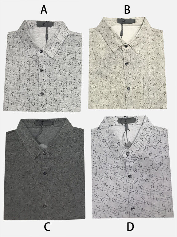 Men's Casual Allover Print Collared Short Sleeve Button Down Shirt, Clothing Wholesale Market -LIUHUA, 