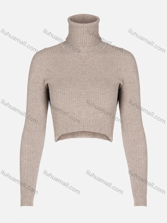 Wholesale Women's Rolled Neck Long Sleeve Crop Sweater