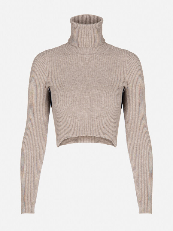 Women's Rolled Neck Long Sleeve Crop Sweater, Clothing Wholesale Market -LIUHUA, WOMEN, Sweaters