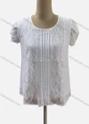 Wholesale Women's Casual Crew Neck Petal Sleeve Lace Ruched Blouse - Liuhuamall