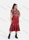 Wholesale Women's Plus Size Short Sleeve Floral Print Top With Leather Mermaid Skirts 2 Piece Sets - Liuhuamall