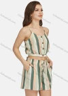 Wholesale Women's Casual Button Decor Striped Crop Cami Top 2-piece Set 28090# - Liuhuamall