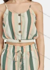 Wholesale Women's Casual Button Decor Striped Crop Cami Top 2-piece Set 28090# - Liuhuamall