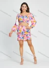 Wholesale Women's Vacation Floral Print Off Shoulder Ruffle Trim Crop Top & Skirt 2 Piece Set - Liuhuamall