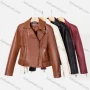 Wholesale Women's Casual Lapel Long Sleeve Zipper Plain Crop Leather Jacket preview