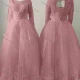 Wholesale Women's Glamorous Bateau Neck Lace Sleeve Sequin Lace Up Back Appliques Floor Length Wedding Dress 3033# Pale Violet Red Clothing Wholesale Market Liuhua