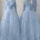 Wholesale Women's Glamorous Bateau Neck Lace Sleeve Sequin Lace Up Back Appliques Floor Length Wedding Dress 3033# Light Blue Clothing Wholesale Market Liuhua
