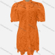 Wholesale Women's Elegant 100%Cotton Mock Neck Plain Short Sleeve Button Down Hollow Out Short Dress SC3576# Orange Wholesale Clothing Market & Suppliers -LIUHUAMALL