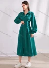 Wholesale Women's Casual Plain Collared Zip Long Sleeve Midi Dress - Liuhuamall