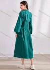 Wholesale Women's Casual Plain Collared Zip Long Sleeve Midi Dress - Liuhuamall