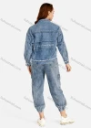 Wholesale Women's Casual Long Sleeve Button Front Letter Flap Pockets Denim Jacket & Wide Leg Jeans Set - Liuhuamall