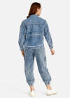 Wholesale Women's Casual Long Sleeve Button Front Letter Flap Pockets Denim Jacket & Wide Leg Jeans Set - Liuhuamall