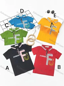 Wholesale Boys Casual Short Sleeve Letter Graphic Zipper Front Polo Shirts, LIUHUA CLOTHING WHOLESALE