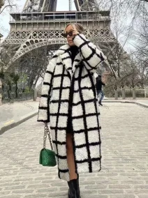 Wholesale Women's Casual Lapel Fuzzy Plaid Thermal Lined Long OverCoat, LIUHUA CLOTHING WHOLESALE