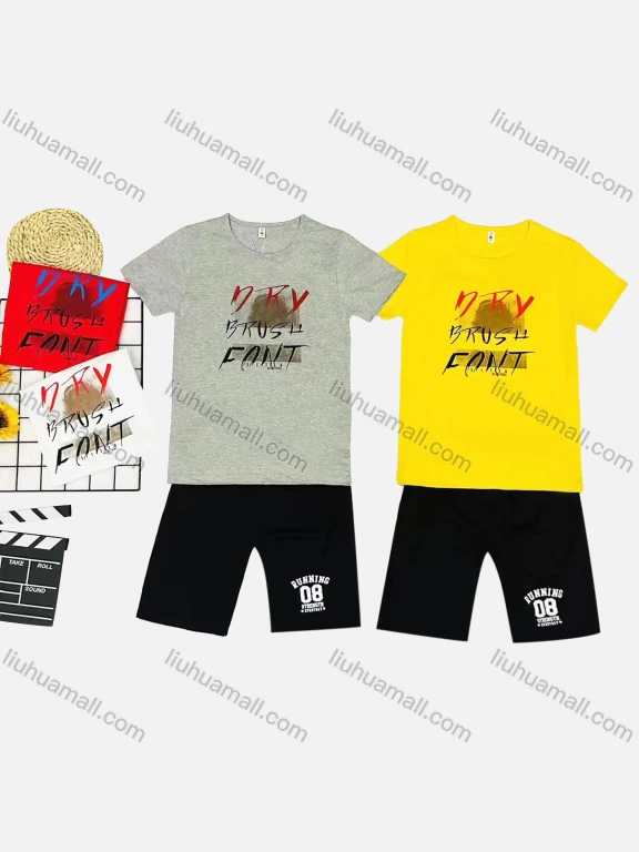 Wholesale Boy's Casual Letter Print Round Neck Short Sleeve Tee & Shorts 2 Piece Set