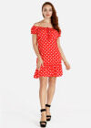 Wholesale Women's Casual Polka Dot Off Shoulder Ruffle Hem Short Dress - Liuhuamall