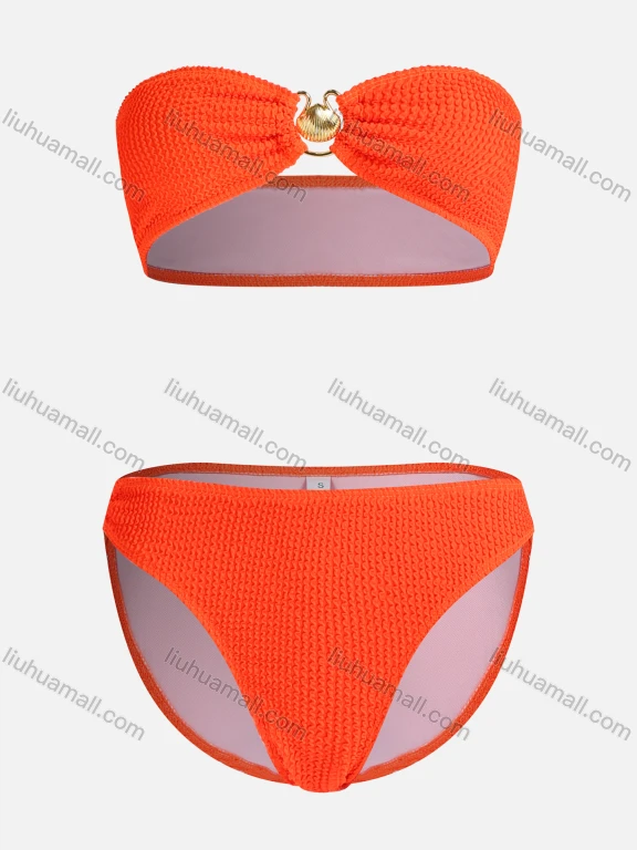 Wholesale Women's Sexy Plain Ribbed High Waist Bandean Swimsuit 2-piece Set