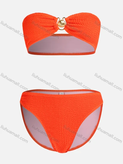 Wholesale Women's Sexy Plain Ribbed High Waist Bandean Swimsuit 2-piece Set