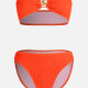 Women's Sexy Plain Ribbed High Waist Bandean Swimsuit 2-piece Set Orange Red Clothing Wholesale Market -LIUHUA