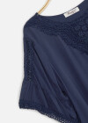 Wholesale Women's Casual Flounce Sleeve Round Neck Plain Lace Oversized Blouse - Liuhuamall