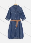 Wholesale Women's Lapel Button Down Denim Dress With Belt - Liuhuamall