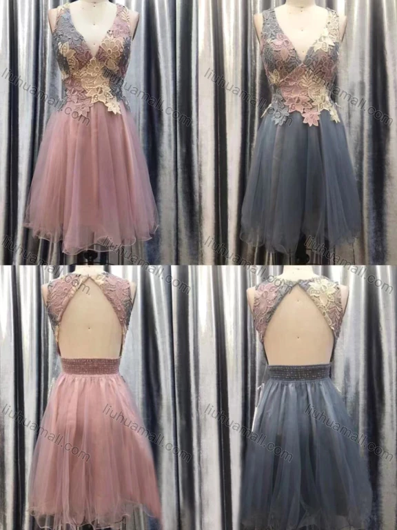 Wholesale Women's Glamorous Plain V Neck Appliques Splicing Lace Pearl Decor Bridesmaid Dress WS-A121#