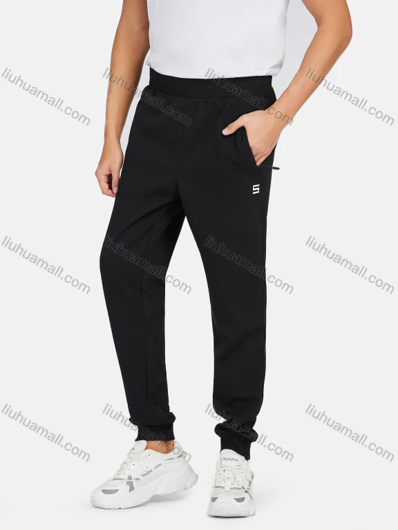 Wholesale Men's Athletic Plain Slim Fit Waffle Knit Pockets Stretch Jogger Pants