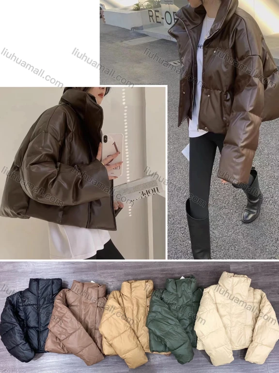 Wholesale Women's Casual Stand Collar Plain Zipper Thermal Crop Puffer Coat 866#
